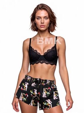Victoria's Secret Sleep Shorts Floral Heart LOVE Pattern Drowstring Waist XS